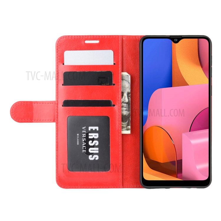 Crazy Horse Surface Leather Wallet Covering for Samsung Galaxy A21 - Red-6