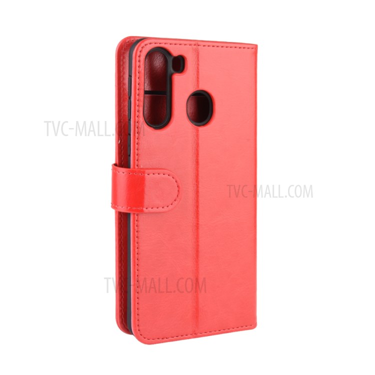Crazy Horse Surface Leather Wallet Covering for Samsung Galaxy A21 - Red-8