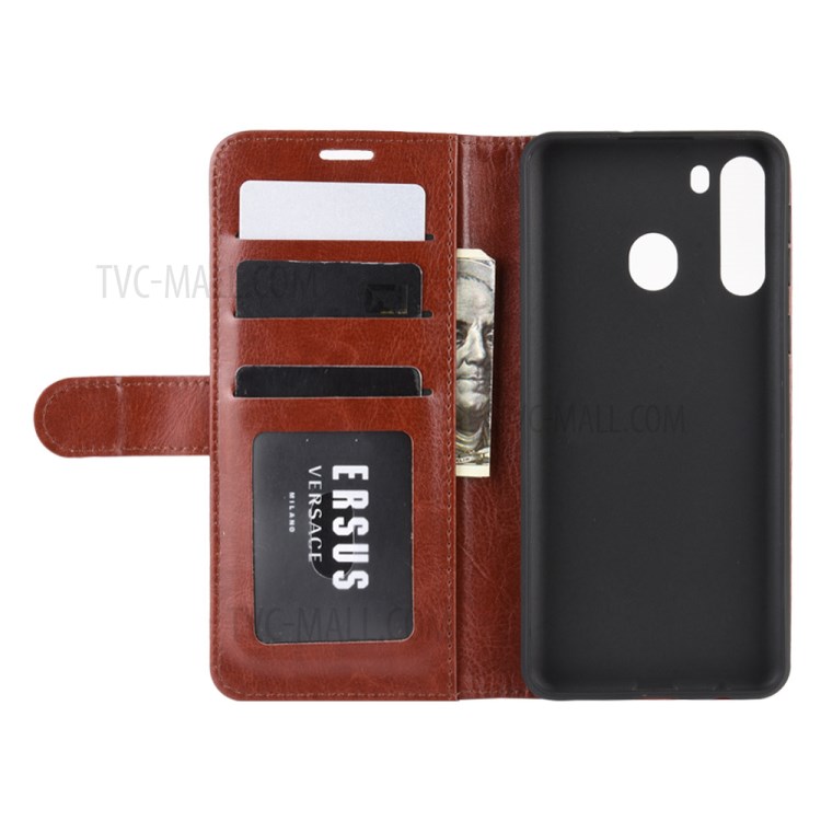 Crazy Horse Surface Leather Wallet Covering for Samsung Galaxy A21 - Brown-5