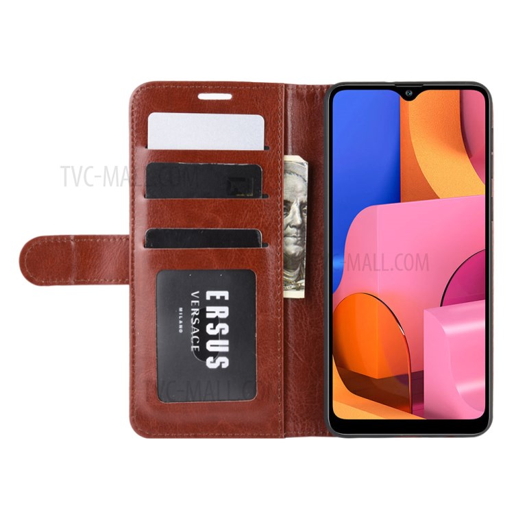 Crazy Horse Surface Leather Wallet Covering for Samsung Galaxy A21 - Brown-6