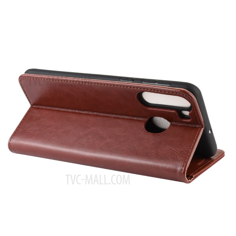 Crazy Horse Surface Leather Wallet Covering for Samsung Galaxy A21 - Brown-7