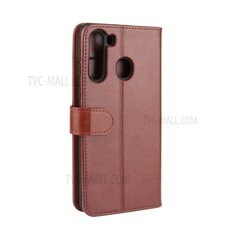 Crazy Horse Surface Leather Wallet Covering for Samsung Galaxy A21 - Brown-8