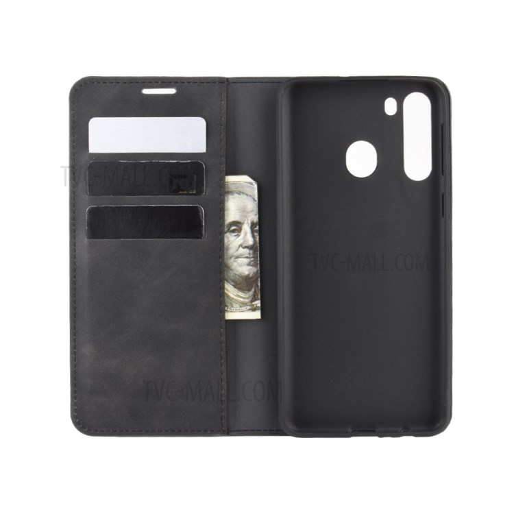 Silky Touch Leather Wallet Stylish Case for Samsung Galaxy A21 - Black-4