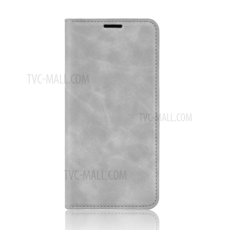 Silky Touch Leather Wallet Stylish Case for Samsung Galaxy A21 - Grey-3