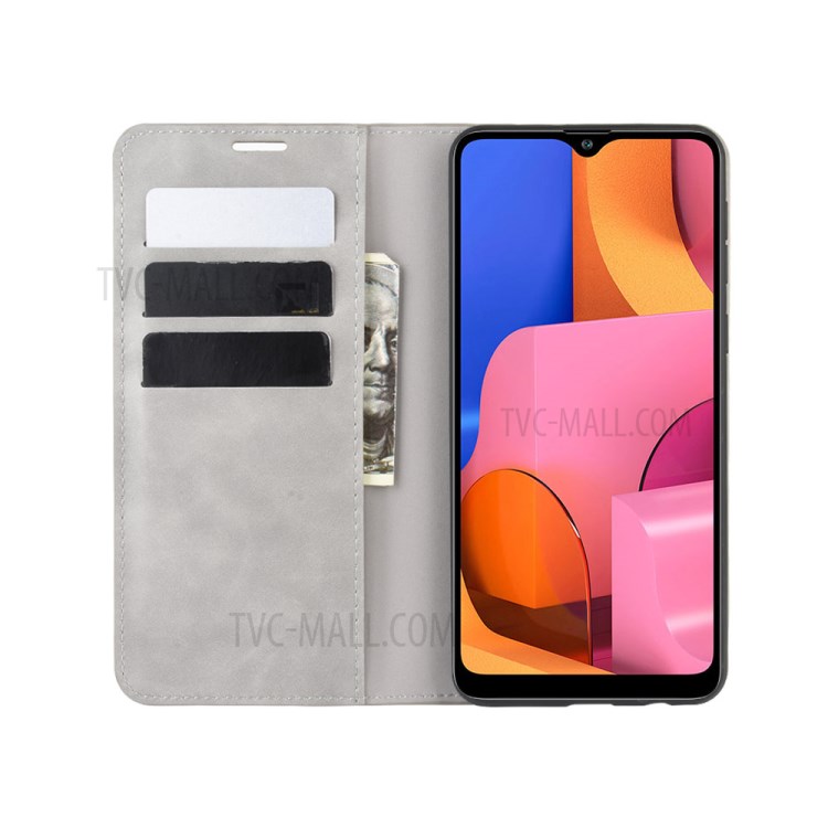 Silky Touch Leather Wallet Stylish Case for Samsung Galaxy A21 - Grey-5