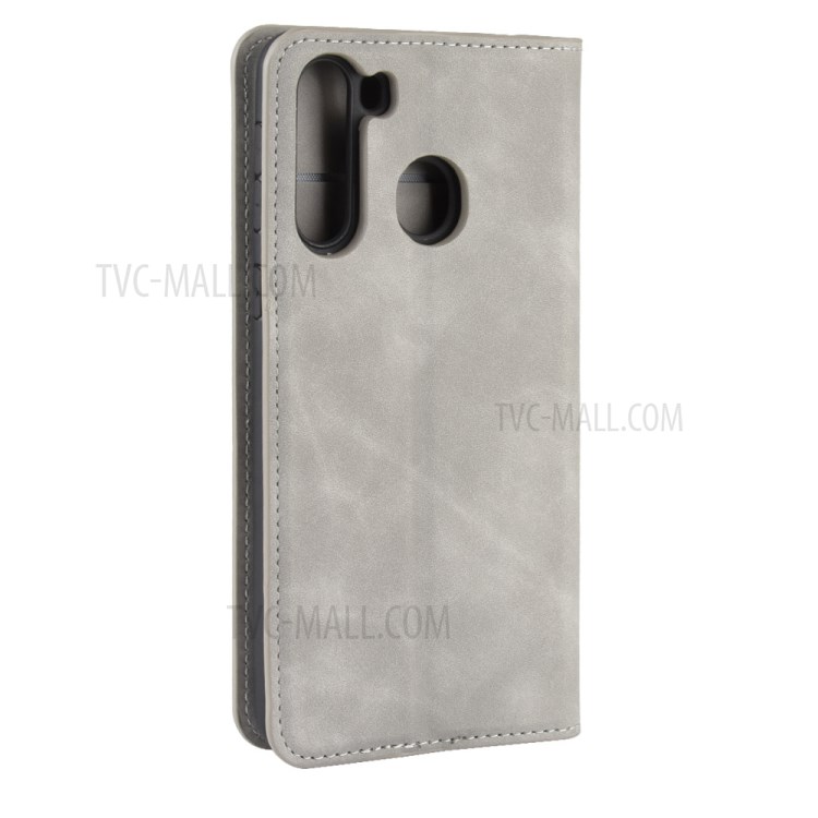 Silky Touch Leather Wallet Stylish Case for Samsung Galaxy A21 - Grey-7