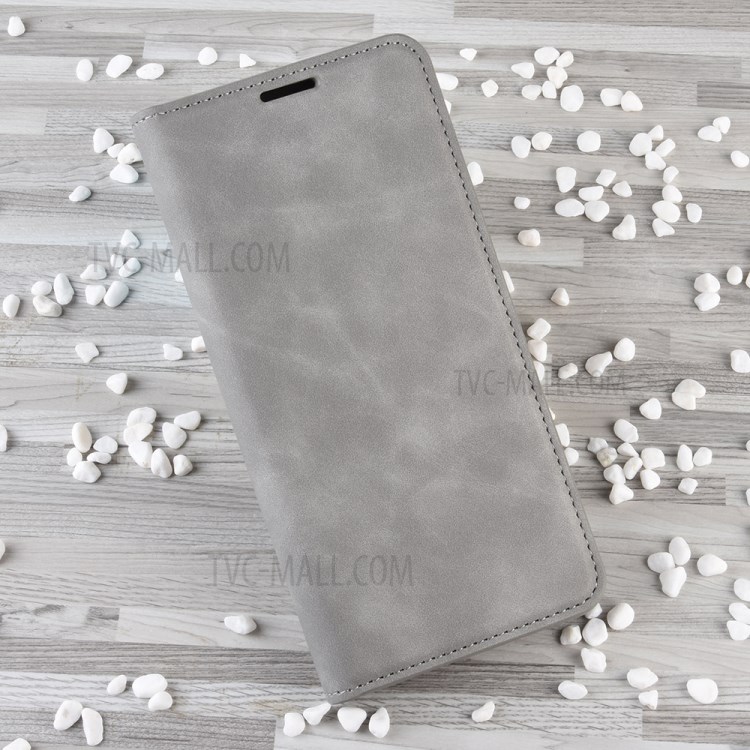 Silky Touch Leather Wallet Stylish Case for Samsung Galaxy A21 - Grey-8