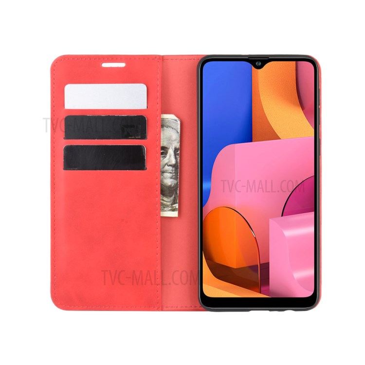 Silky Touch Leather Wallet Stylish Case for Samsung Galaxy A21 - Red-5