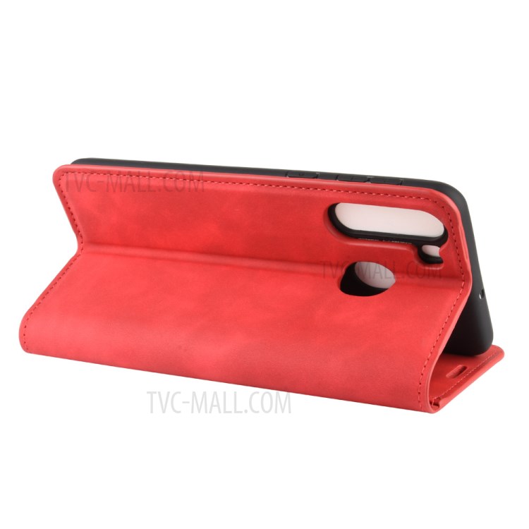 Silky Touch Leather Wallet Stylish Case for Samsung Galaxy A21 - Red-6