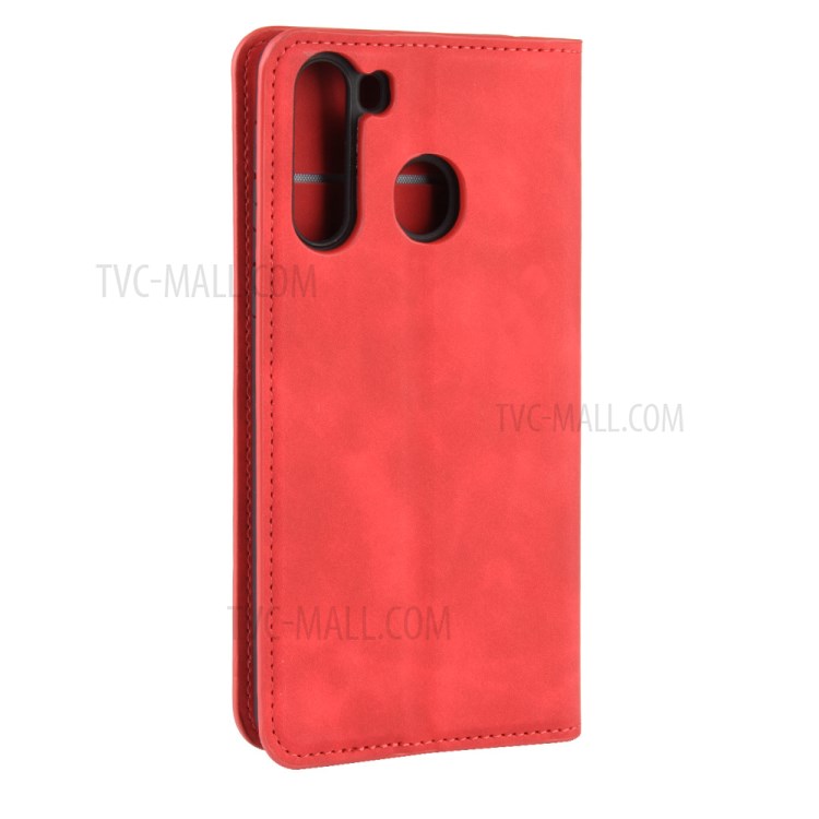Silky Touch Leather Wallet Stylish Case for Samsung Galaxy A21 - Red-7