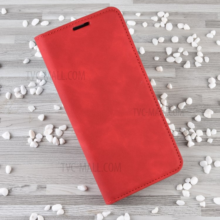 Silky Touch Leather Wallet Stylish Case for Samsung Galaxy A21 - Red-8