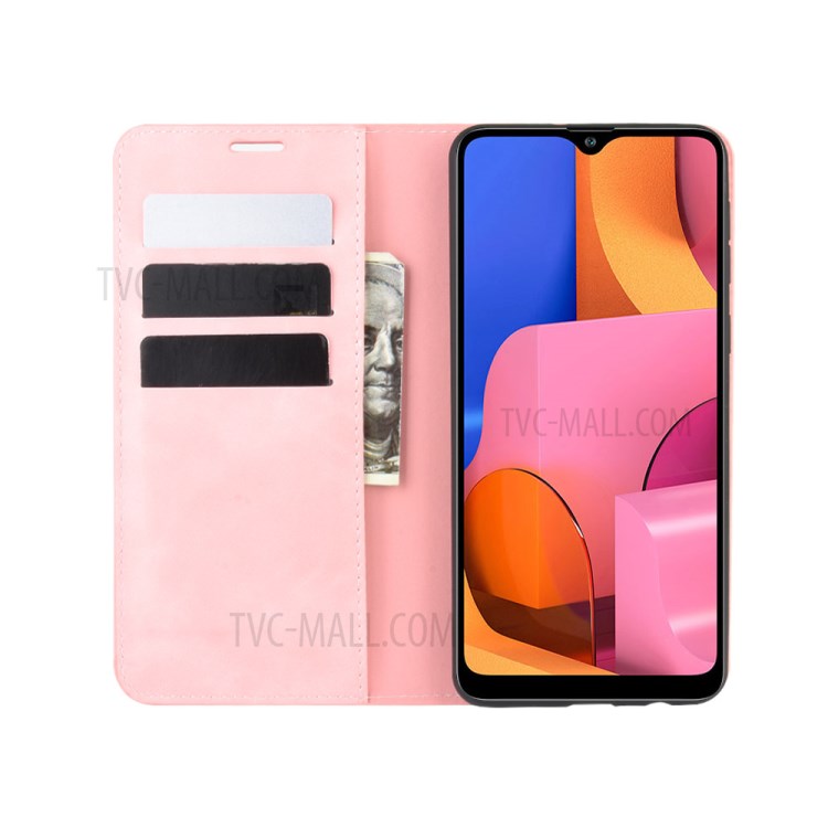 Silky Touch Leather Wallet Stylish Case for Samsung Galaxy A21 - Pink-5