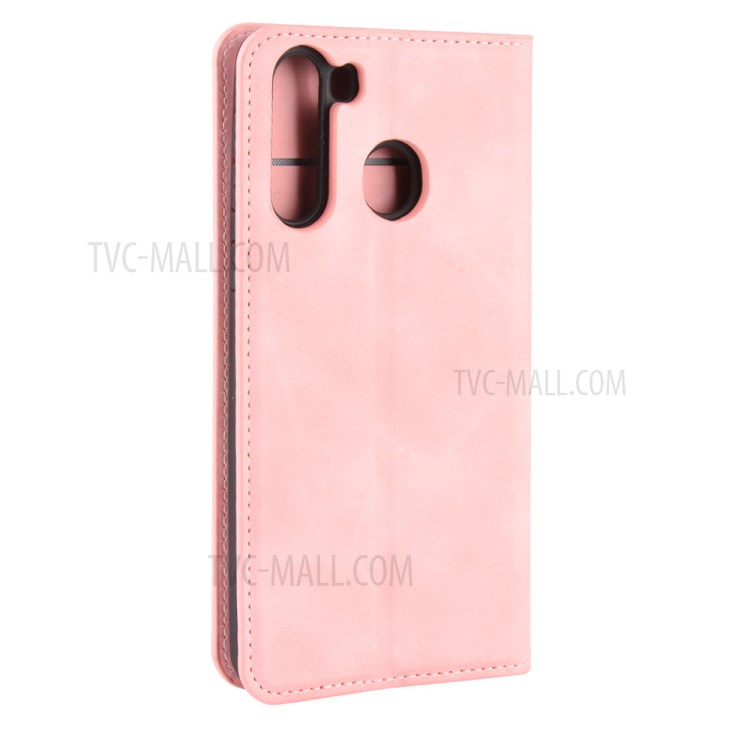 Silky Touch Leather Wallet Stylish Case for Samsung Galaxy A21 - Pink-7