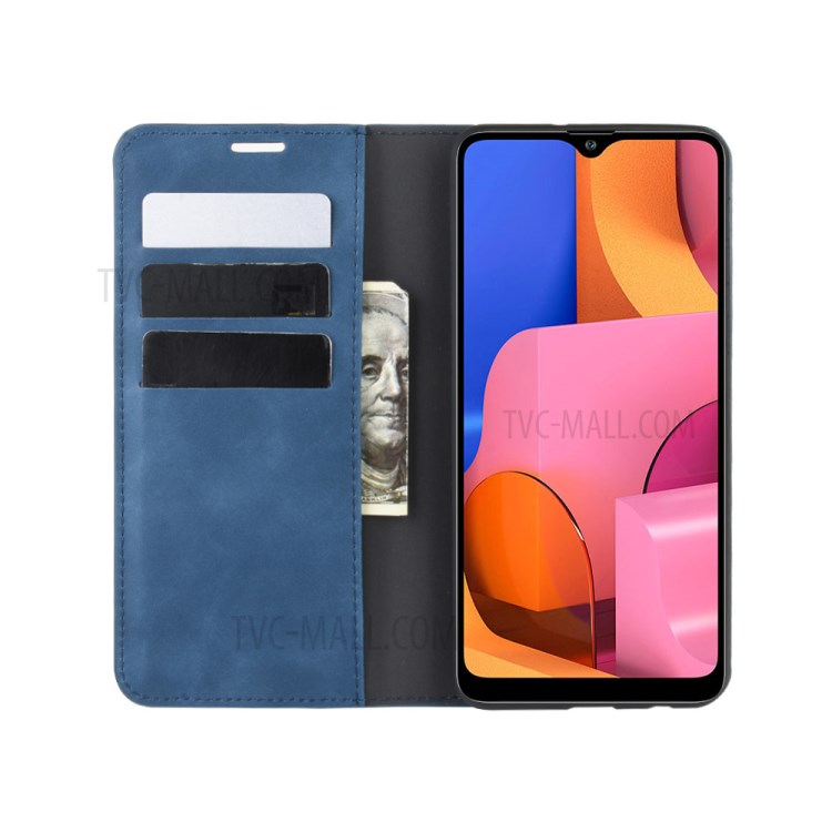 Silky Touch Leather Wallet Stylish Case for Samsung Galaxy A21 - Blue-5