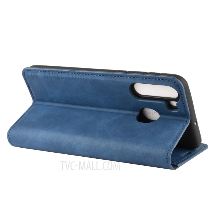 Silky Touch Leather Wallet Stylish Case for Samsung Galaxy A21 - Blue-6