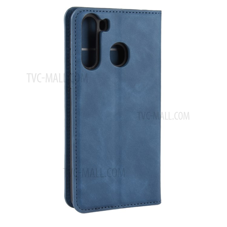 Silky Touch Leather Wallet Stylish Case for Samsung Galaxy A21 - Blue-7