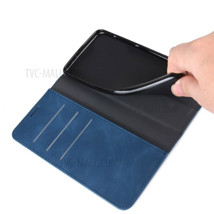 Silky Touch Leather Wallet Stylish Case for Samsung Galaxy A21 - Blue-9