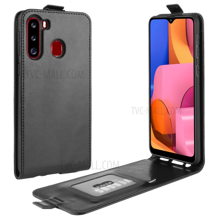 Crazy Horse Skin Vertical Flip Leather Phone Shell for Samsung Galaxy A21 - Black-1