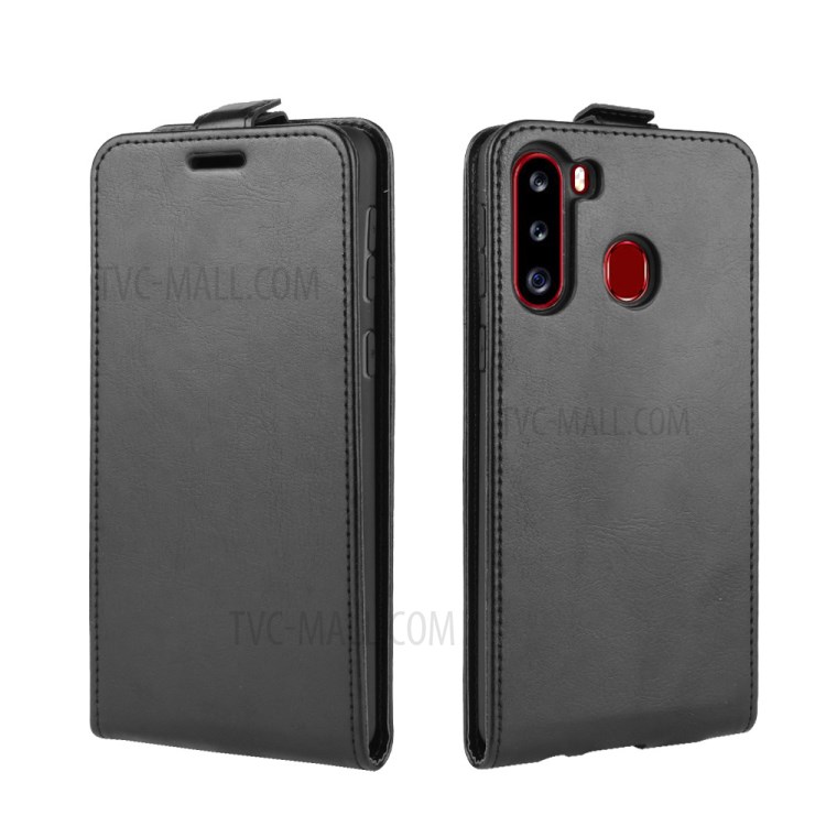 Crazy Horse Skin Vertical Flip Leather Phone Shell for Samsung Galaxy A21 - Black-2