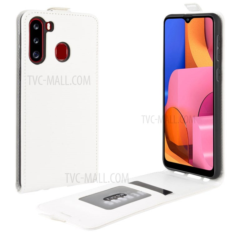 Crazy Horse Skin Vertical Flip Leather Phone Shell for Samsung Galaxy A21 - White-1