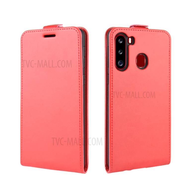 Crazy Horse Skin Vertical Flip Leather Phone Shell for Samsung Galaxy A21 - Red-2