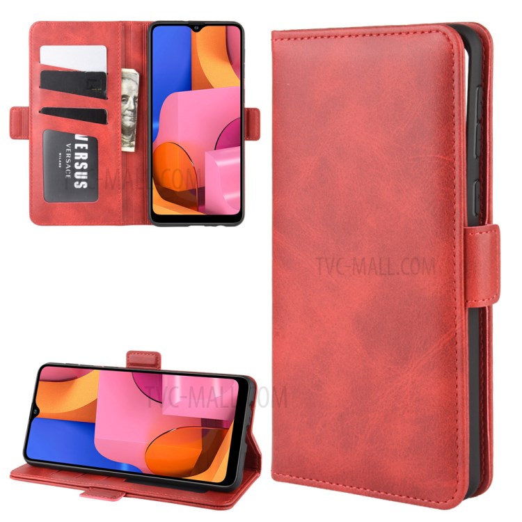 Magnet Adsorption Leather Wallet Case for Samsung Galaxy A21 - Red-1