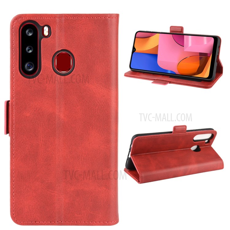 Magnet Adsorption Leather Wallet Case for Samsung Galaxy A21 - Red-2