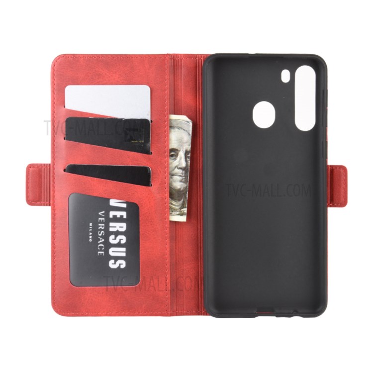 Magnet Adsorption Leather Wallet Case for Samsung Galaxy A21 - Red-4