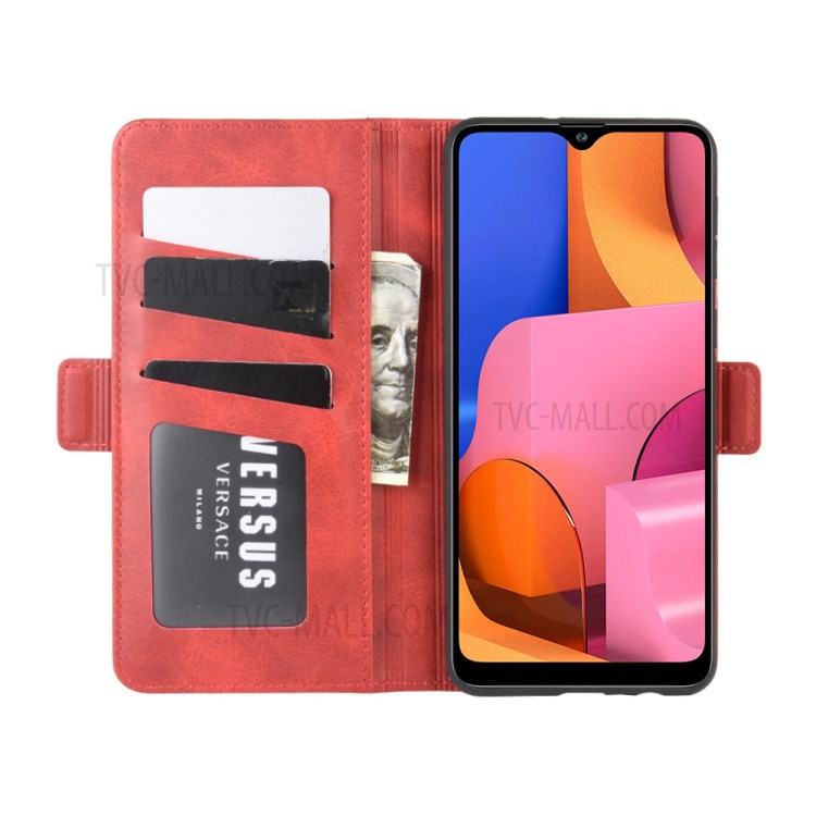 Magnet Adsorption Leather Wallet Case for Samsung Galaxy A21 - Red-5