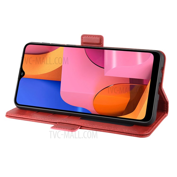 Magnet Adsorption Leather Wallet Case for Samsung Galaxy A21 - Red-6