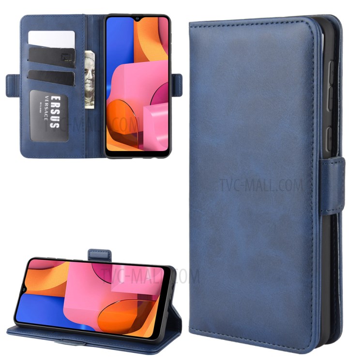 Magnet Adsorption Leather Wallet Case for Samsung Galaxy A21 - Blue-1
