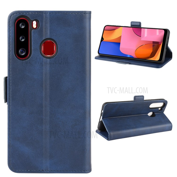 Magnet Adsorption Leather Wallet Case for Samsung Galaxy A21 - Blue-2