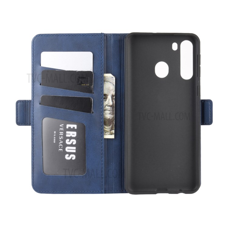 Magnet Adsorption Leather Wallet Case for Samsung Galaxy A21 - Blue-4