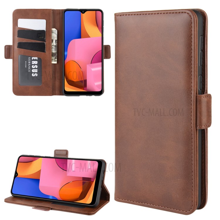 Magnet Adsorption Leather Wallet Case for Samsung Galaxy A21 - Coffee-1