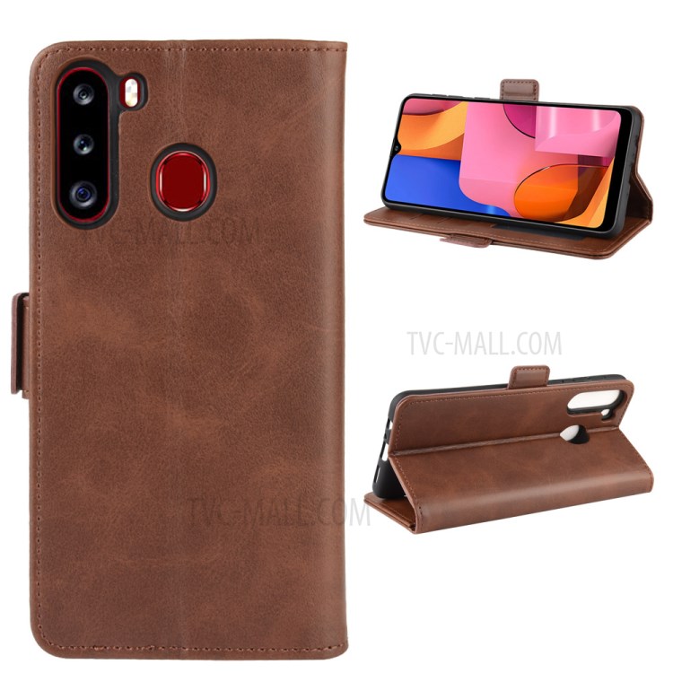 Magnet Adsorption Leather Wallet Case for Samsung Galaxy A21 - Coffee-2