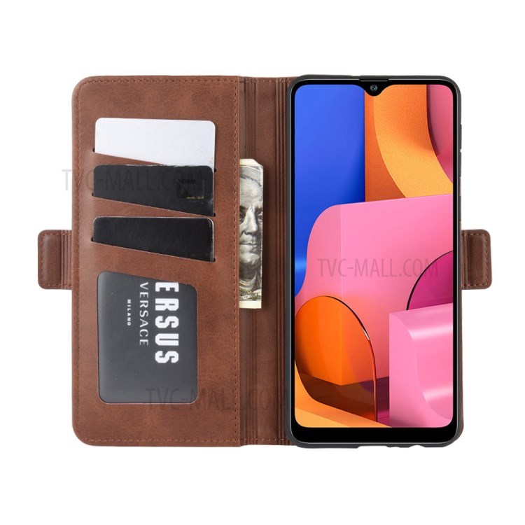 Magnet Adsorption Leather Wallet Case for Samsung Galaxy A21 - Coffee-5