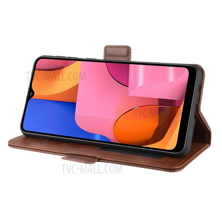 Magnet Adsorption Leather Wallet Case for Samsung Galaxy A21 - Coffee-6