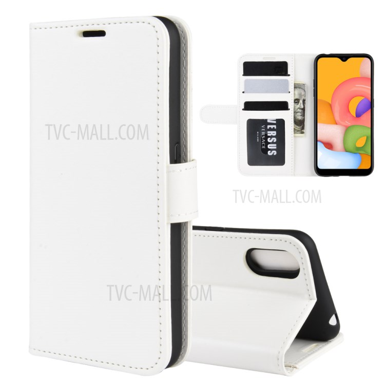 Crazy Horse Surface with Wallet Leather Phone Stand Casing for Samsung Galaxy A01 - White-1