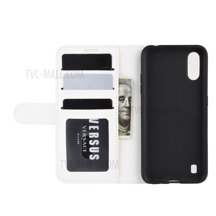 Crazy Horse Surface with Wallet Leather Phone Stand Casing for Samsung Galaxy A01 - White-5