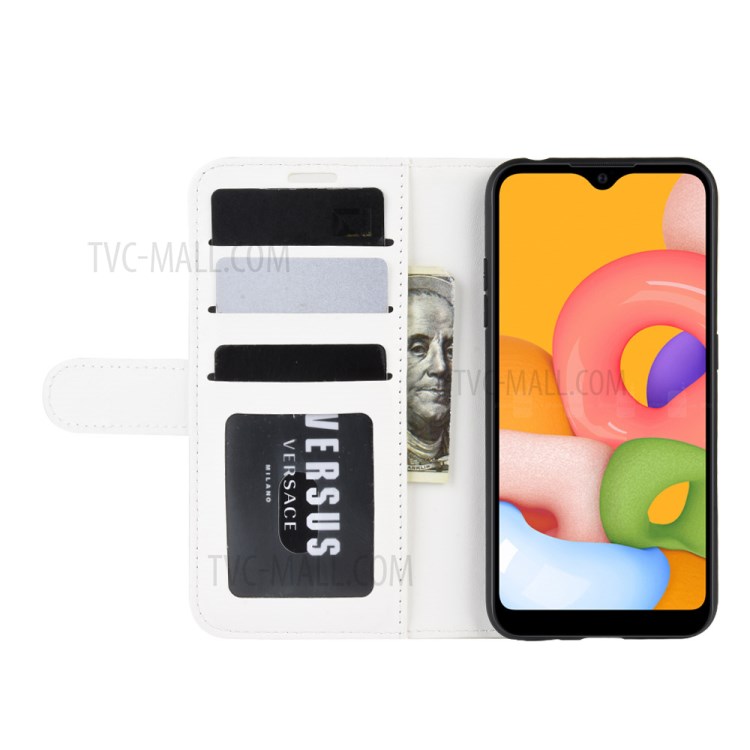 Crazy Horse Surface with Wallet Leather Phone Stand Casing for Samsung Galaxy A01 - White-6