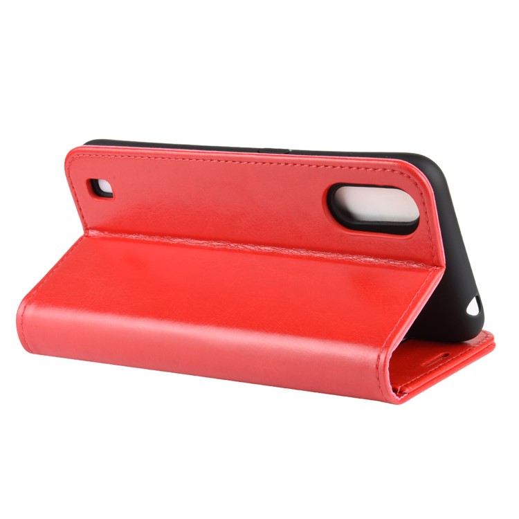 Crazy Horse Surface with Wallet Leather Phone Stand Casing for Samsung Galaxy A01 - Red-7