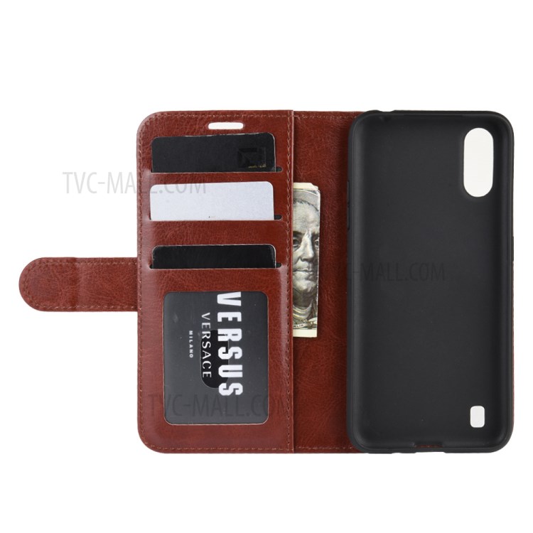 Crazy Horse Surface with Wallet Leather Phone Stand Casing for Samsung Galaxy A01 - Brown-5