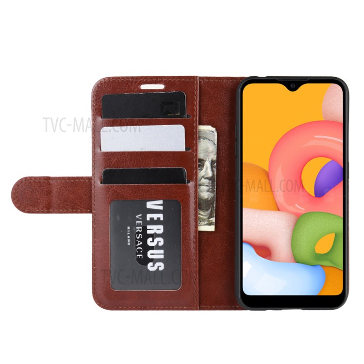 Crazy Horse Surface with Wallet Leather Phone Stand Casing for Samsung Galaxy A01 - Brown-6