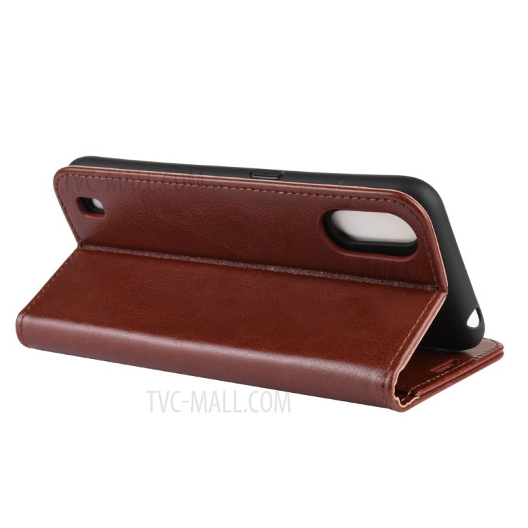 Crazy Horse Surface with Wallet Leather Phone Stand Casing for Samsung Galaxy A01 - Brown-7