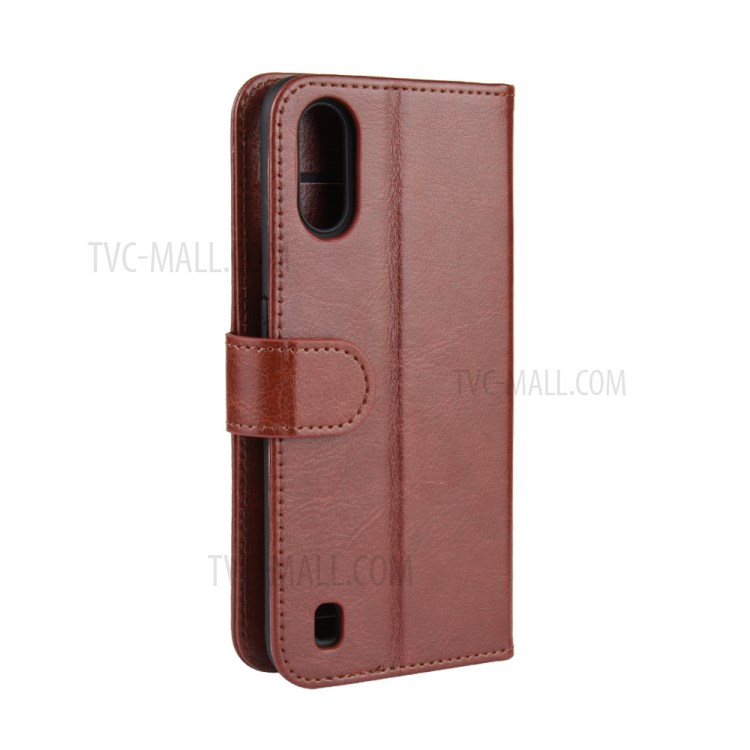 Crazy Horse Surface with Wallet Leather Phone Stand Casing for Samsung Galaxy A01 - Brown-8