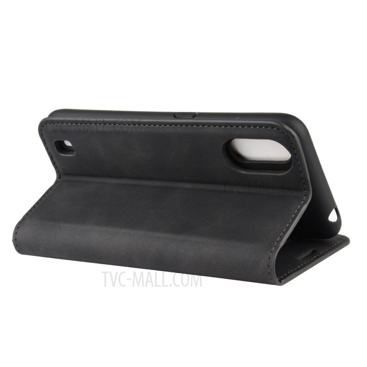 Silky Touch Auto-absorbed Flip Leather Wallet Stand Case for Samsung Galaxy A01 - Black-6