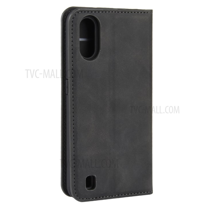 Silky Touch Auto-absorbed Flip Leather Wallet Stand Case for Samsung Galaxy A01 - Black-7