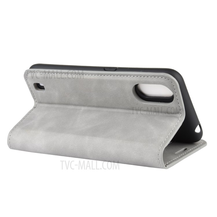 Silky Touch Auto-absorbed Flip Leather Wallet Stand Case for Samsung Galaxy A01 - Grey-6