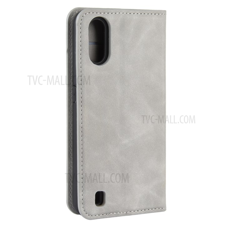 Silky Touch Auto-absorbed Flip Leather Wallet Stand Case for Samsung Galaxy A01 - Grey-7