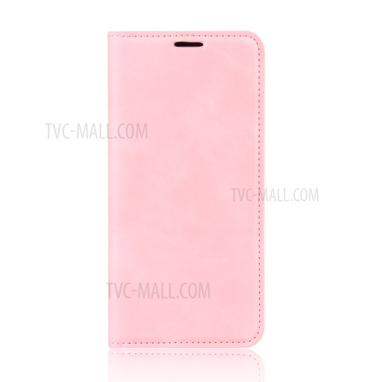 Silky Touch Auto-absorbed Flip Leather Wallet Stand Case for Samsung Galaxy A01 - Pink-3